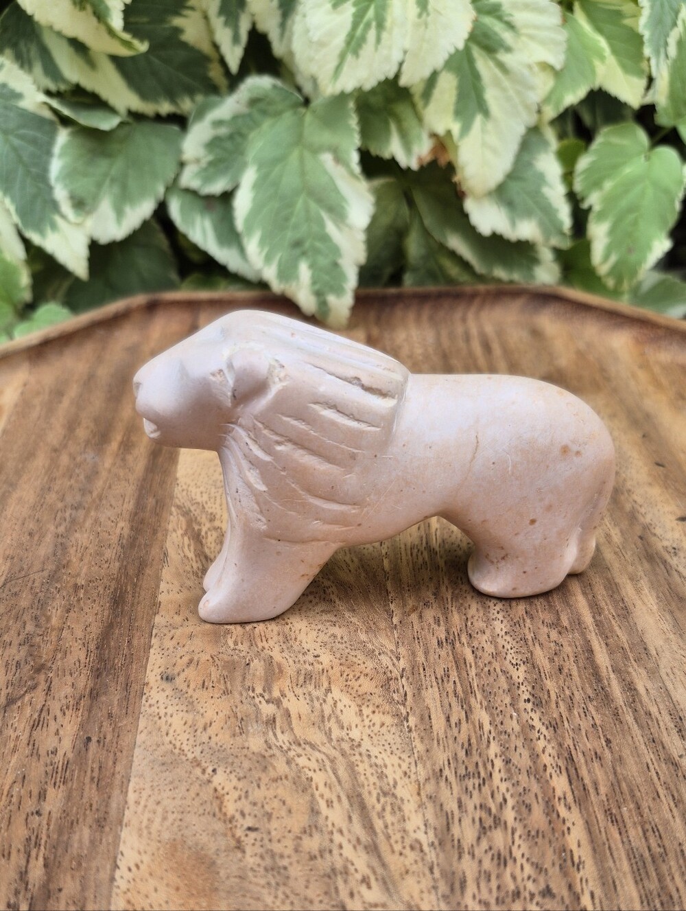 VTG Hand Carved Pink Soapstone Lion Figurine 3x2